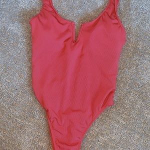 Red one piece bathing suit